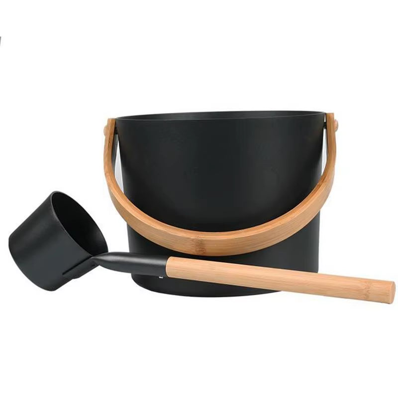 7L Aluminum Sauna Bucket Set with Long Handle Spoon Portable Bath Sauna Barrel Shower Bath Bucket for Sauna Accessories
