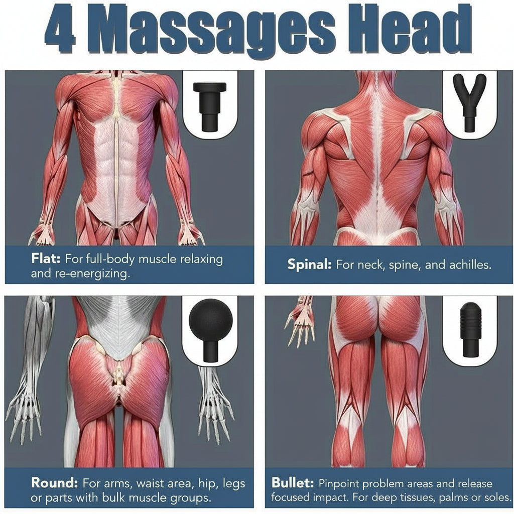 Massage Gun Percussion Massager Deep Tissue Muscle Vibrating Relaxing + 4 Heads