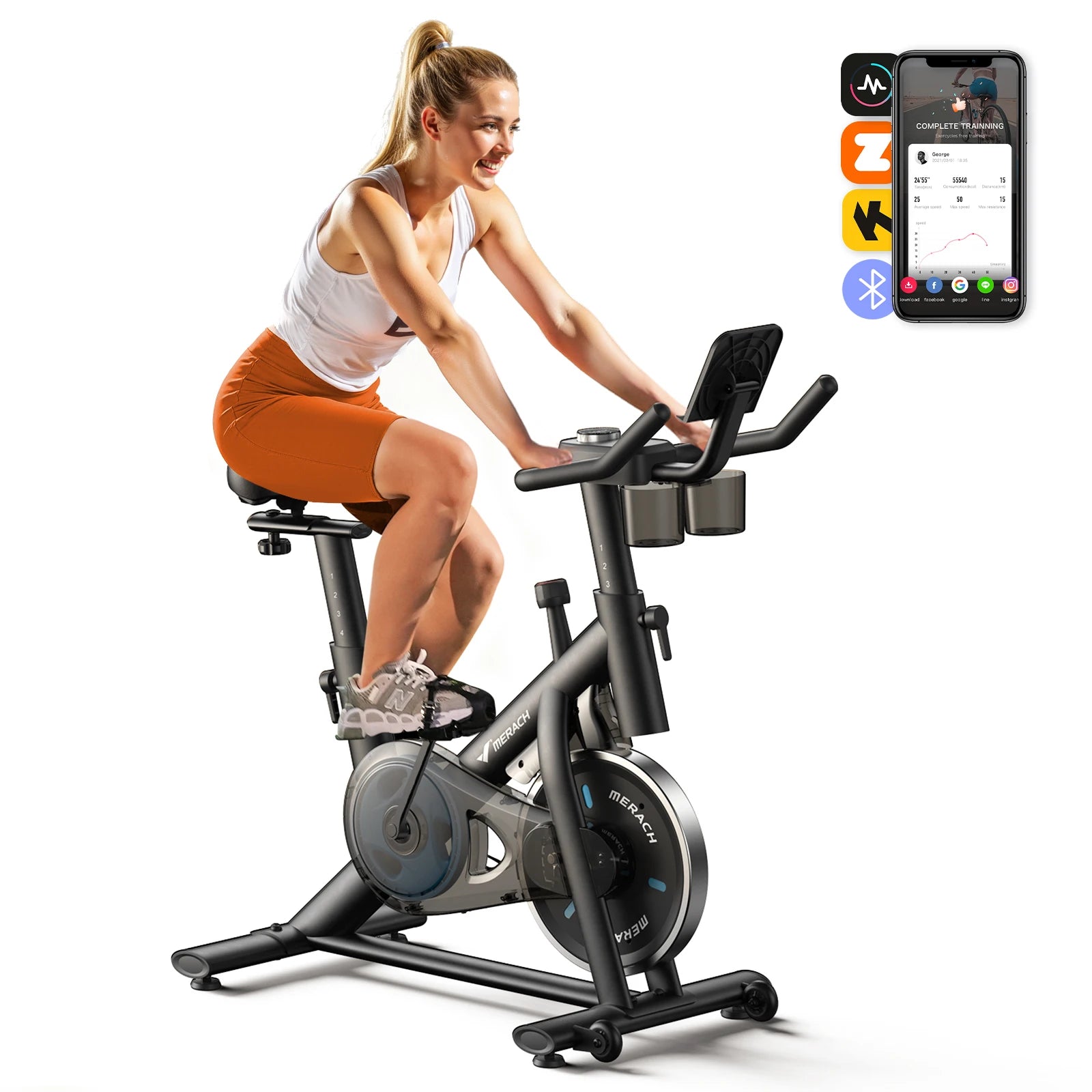 Exercise Bike Brake Pad Stationary Bike Low Noise Indoor Cycling Bike 270Lbs Weight Capacity Tablet Mount Fitness Courses