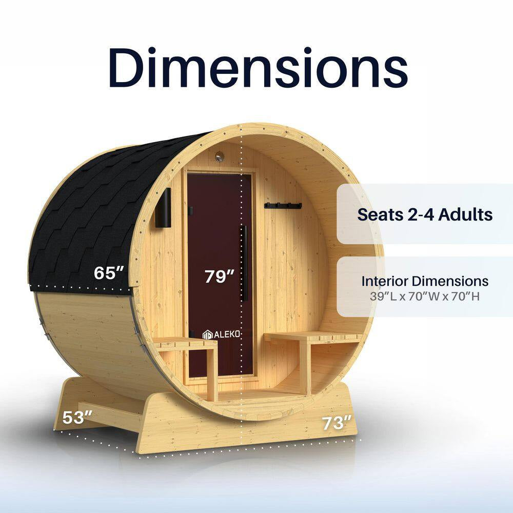 Outdoor Indoor Finland Pine Wet Dry Barrel Sauna 3-5 Person Front Porch Canopy 4.5 Kw ETL Certified Bitumen Shingle Roof