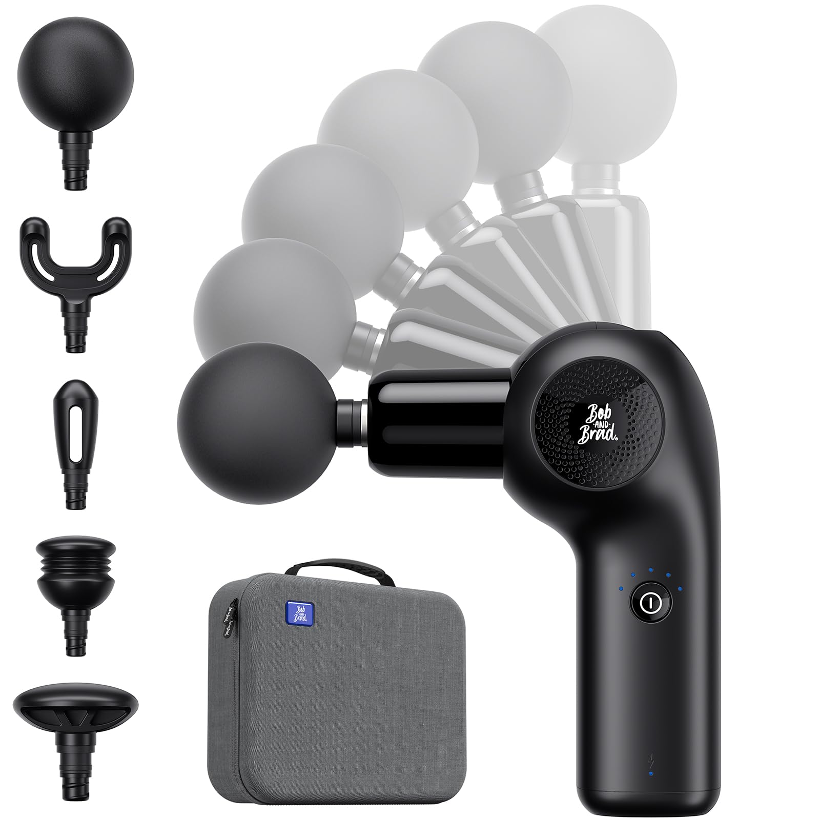 BOB AND BRAD D2 Mini Massage Gun with 6 Adjustable Angle Small Deep Tissue Massage Gun Travel Portable Percussion Muscle Massager Gun with 5 Speeds and 5 Replacement Heads FSA and HSA Eligible