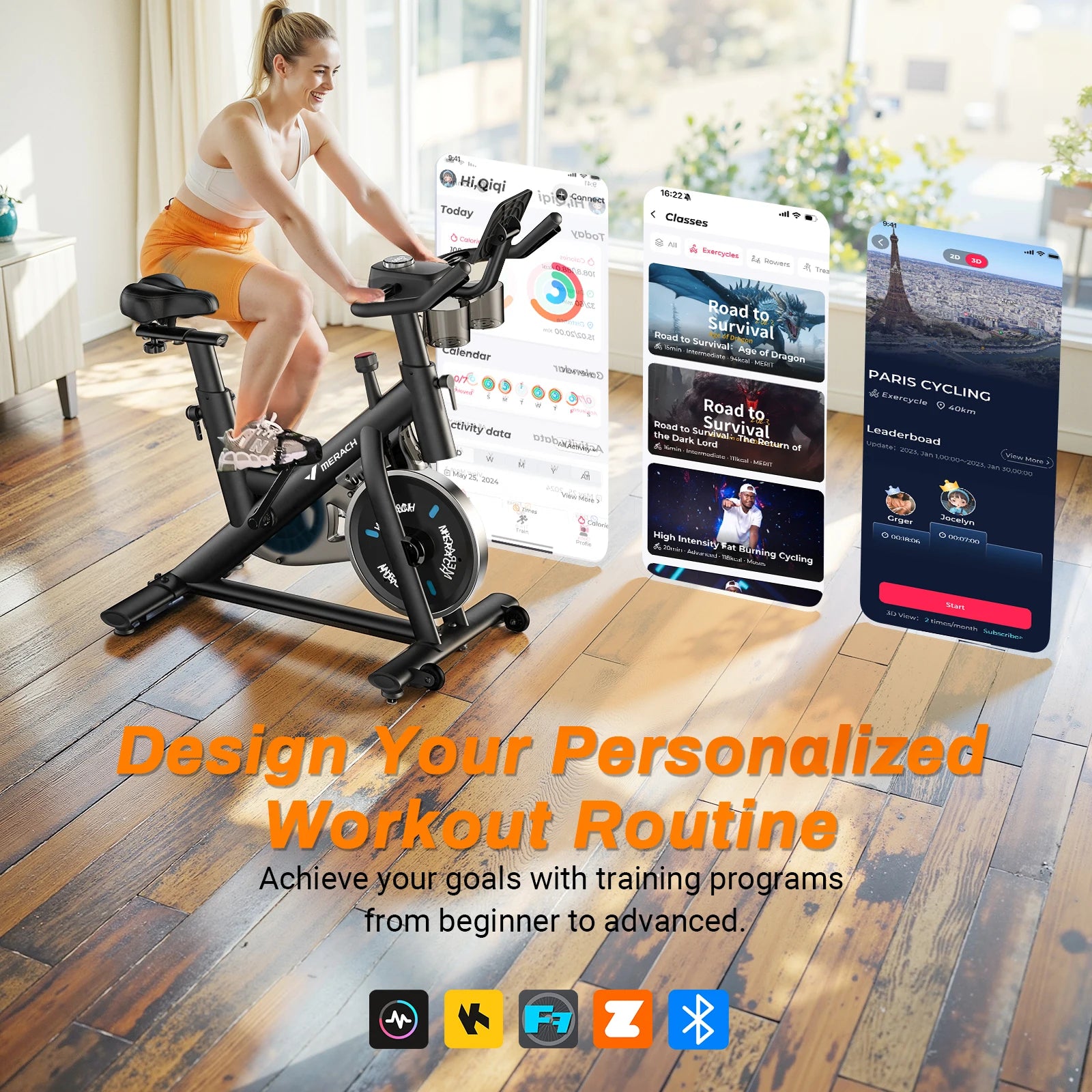 Exercise Bike Brake Pad Stationary Bike Low Noise Indoor Cycling Bike 270Lbs Weight Capacity Tablet Mount Fitness Courses