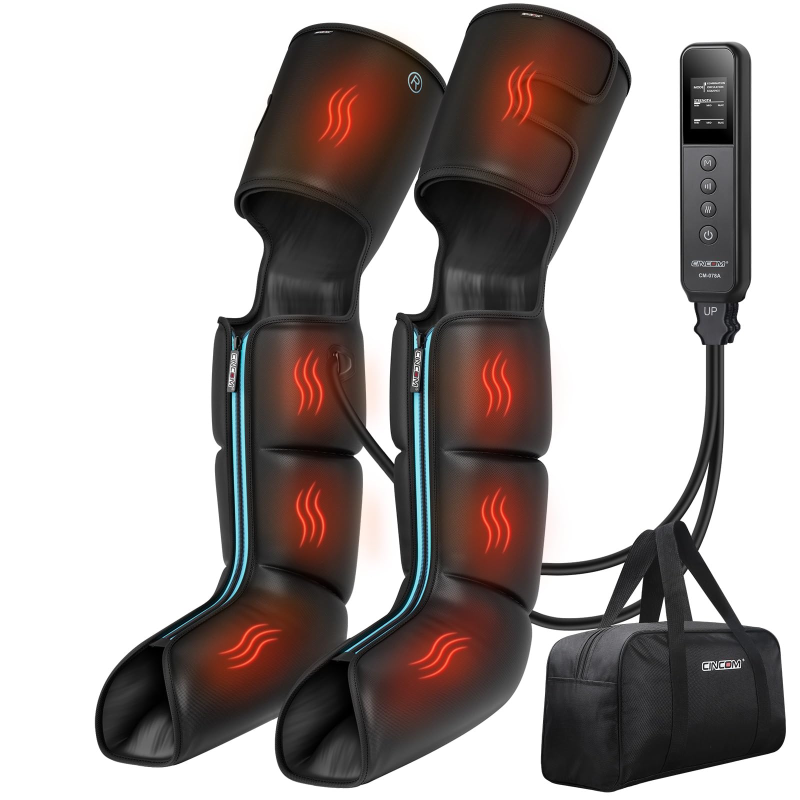 CINCOM Leg Massager with Heat and Compression Leg Massager for Circulation and Pain Relief FSA HSA 3 in 1 Air Compression Boots for Leg Calf & Foot Recovery Edema Relief Gifts