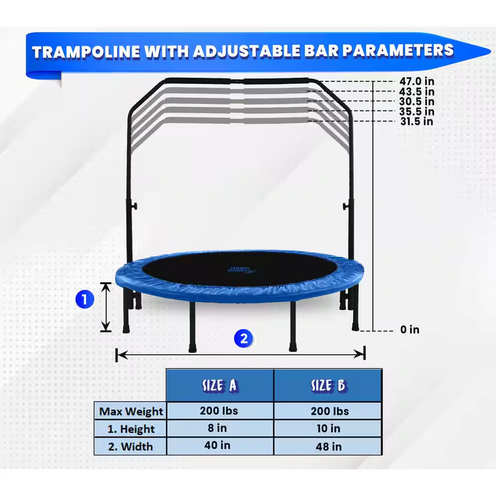Machrus 40 In. Mini Trampoline with Adjustable Handbar - round Foldable Rebounder Fitness Trampoline