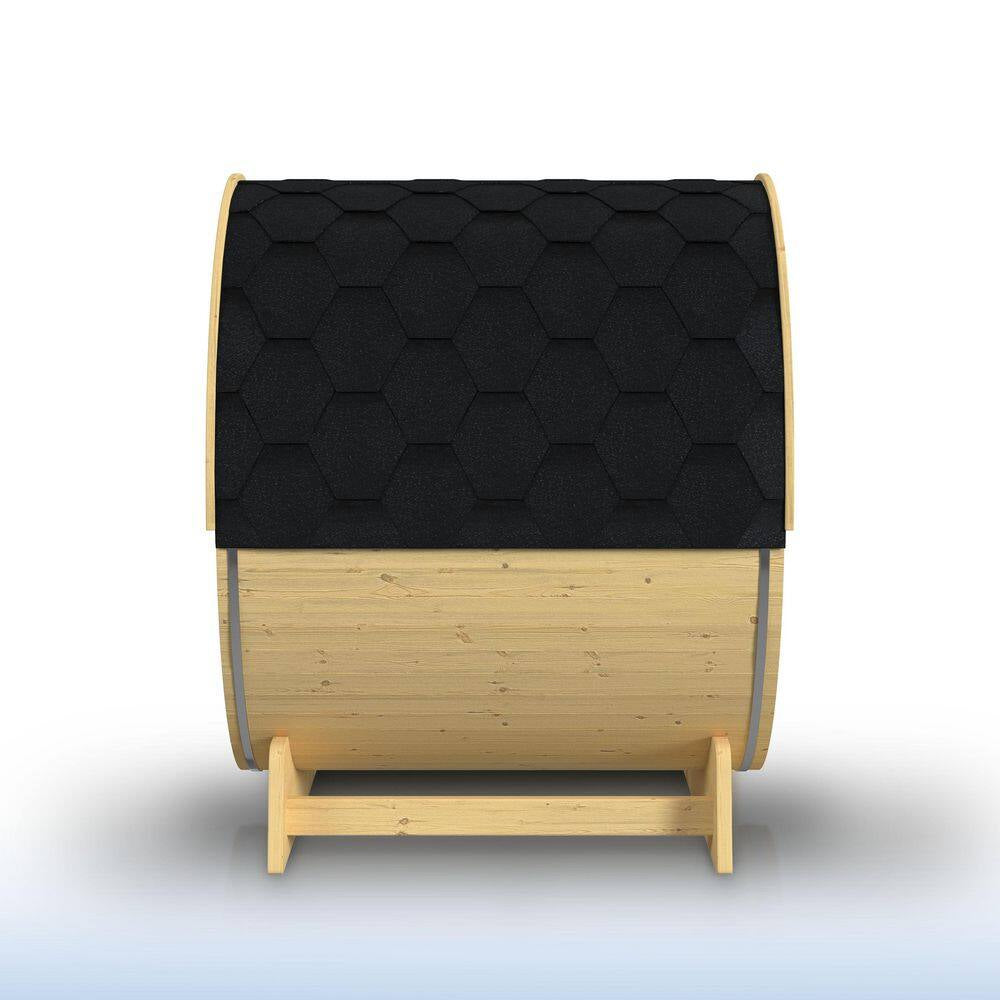 Outdoor Indoor Finland Pine Wet Dry Barrel Sauna 3-5 Person Front Porch Canopy 4.5 Kw ETL Certified Bitumen Shingle Roof