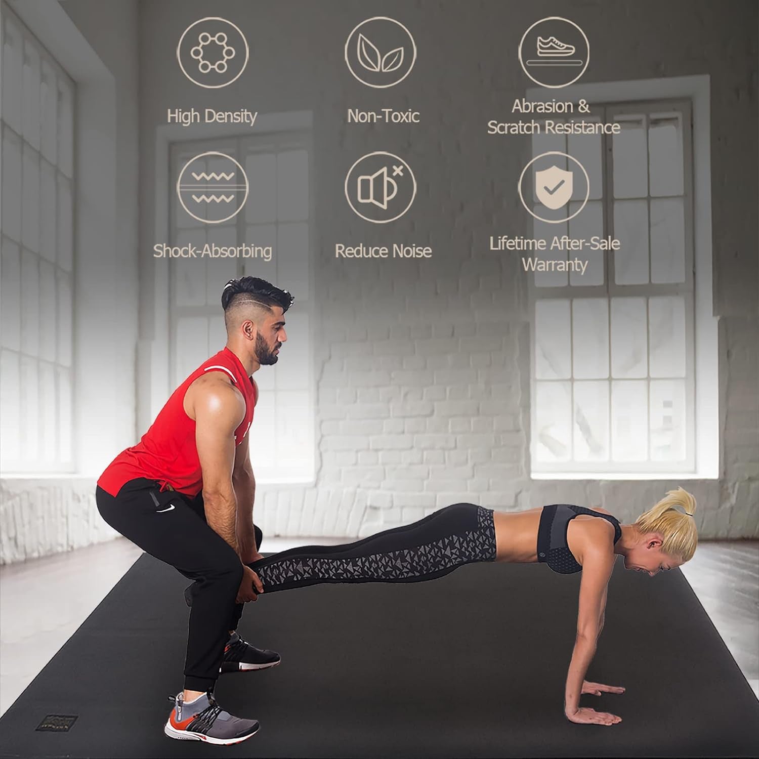 Large Exercise Mat 6'X4'/6'X5'/6'X6'(7Mm), Thick Workout Mats for Home Gym Flooring, Extra Wide Non-Slip Durable Cardio Mat, Shoe Friendly, Perfect for Plyo, MMA, Jump Rope, Weights, Fitness