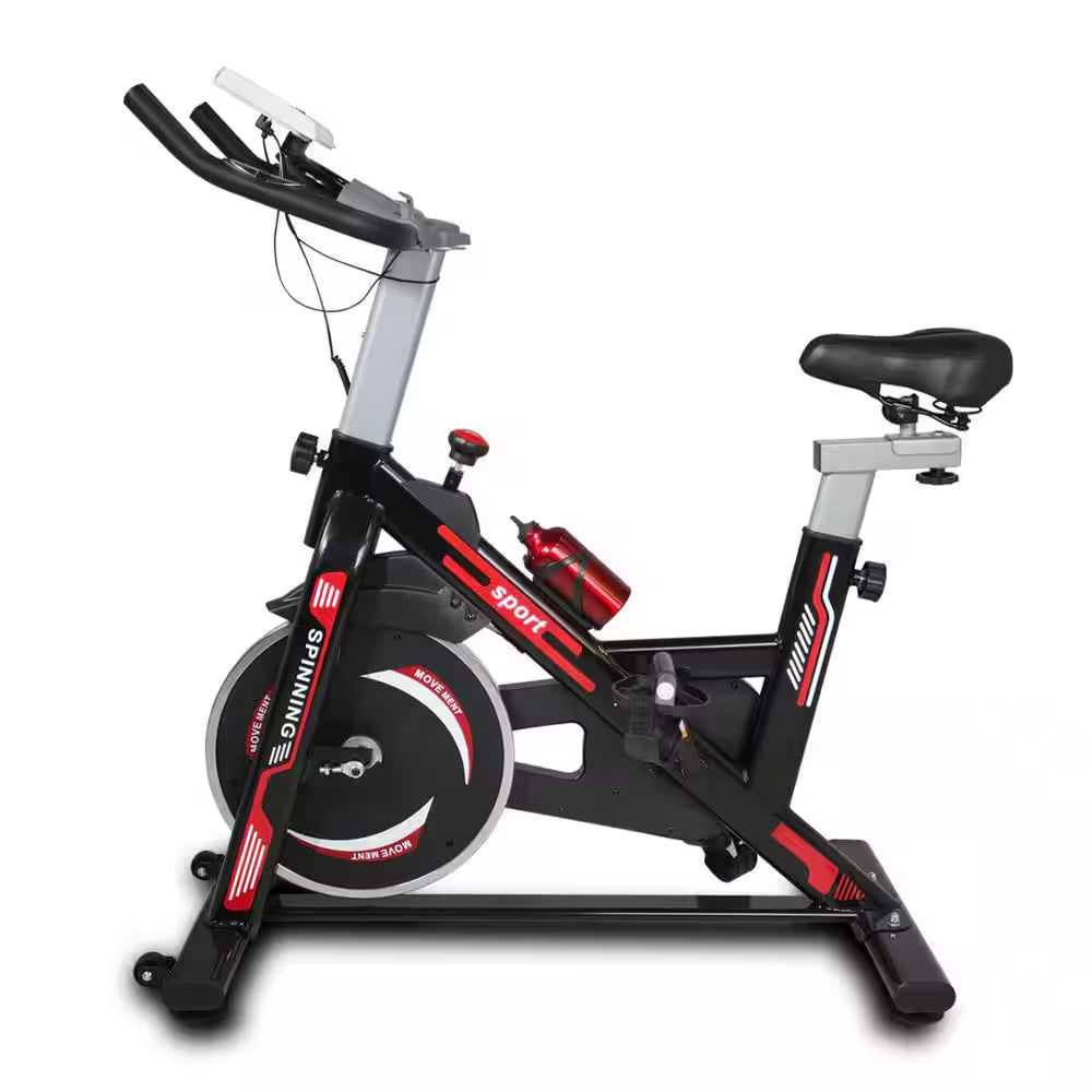 Black Red Steel Exercise Bike Cycling Bike with Comfortable Seat Cushion and LCD Display