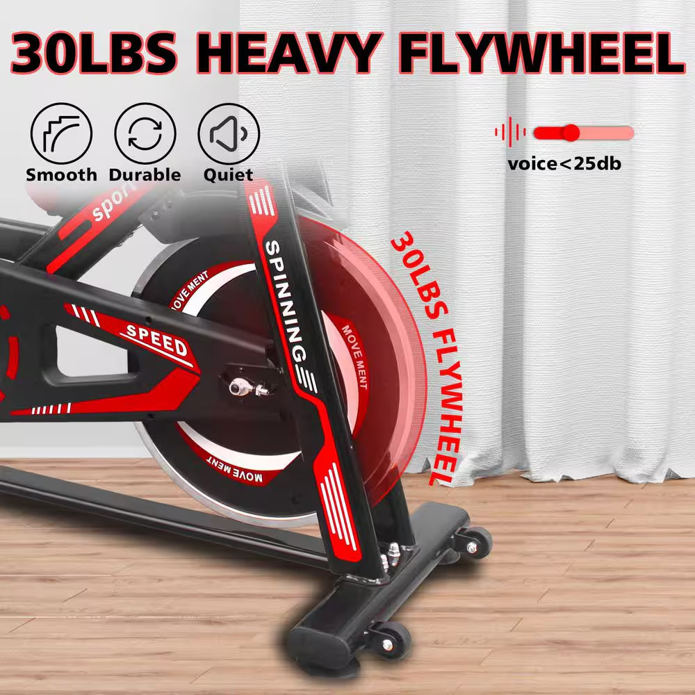 Black Red Steel Exercise Bike Cycling Bike with Comfortable Seat Cushion and LCD Display