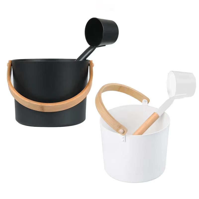 7L Aluminum Sauna Bucket Set with Long Handle Spoon Portable Bath Sauna Barrel Shower Bath Bucket for Sauna Accessories