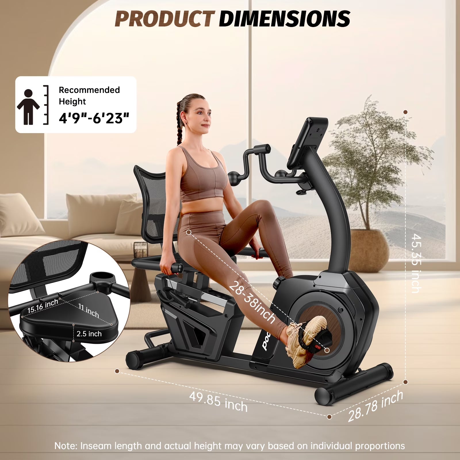 Magnetic Recumbent Exercise Bike, Stationary Bikes for Home with Arm Exerciser, with Ergonomic Backrest & Comfortable Seat, Smart APP, Pulse Sensor, 400LBS