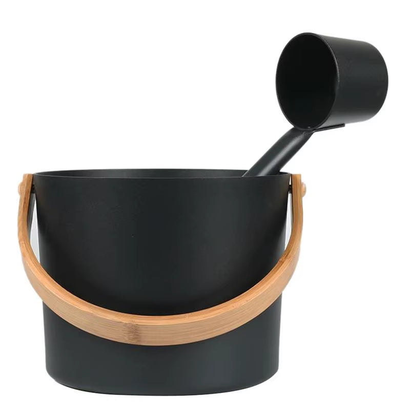 7L Aluminum Sauna Bucket Set with Long Handle Spoon Portable Bath Sauna Barrel Shower Bath Bucket for Sauna Accessories