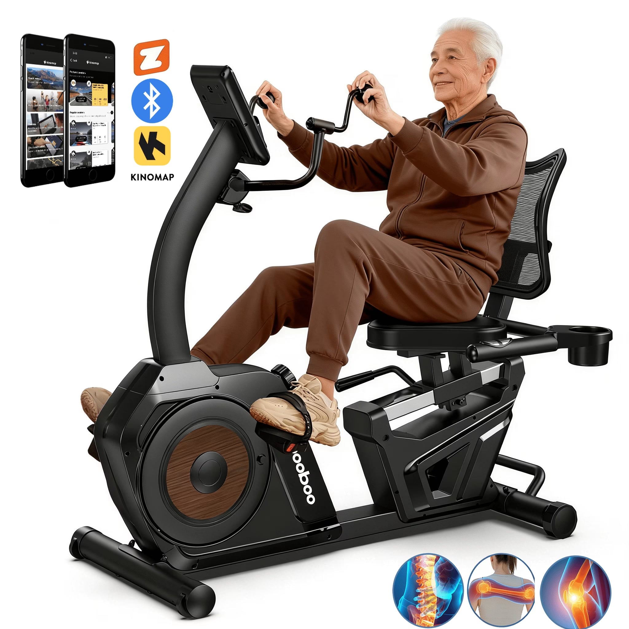 Magnetic Recumbent Exercise Bike, Stationary Bikes for Home with Arm Exerciser, with Ergonomic Backrest & Comfortable Seat, Smart APP, Pulse Sensor, 400LBS