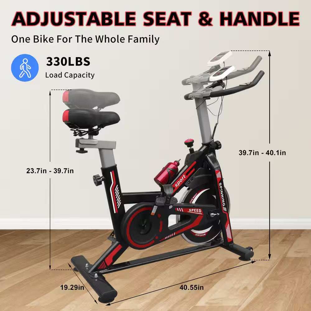 Black Red Steel Exercise Bike Cycling Bike with Comfortable Seat Cushion and LCD Display