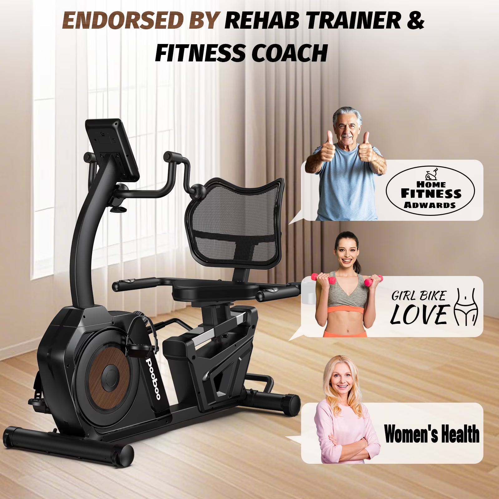 Magnetic Recumbent Exercise Bike, Stationary Bikes for Home with Arm Exerciser, with Ergonomic Backrest & Comfortable Seat, Smart APP, Pulse Sensor, 400LBS