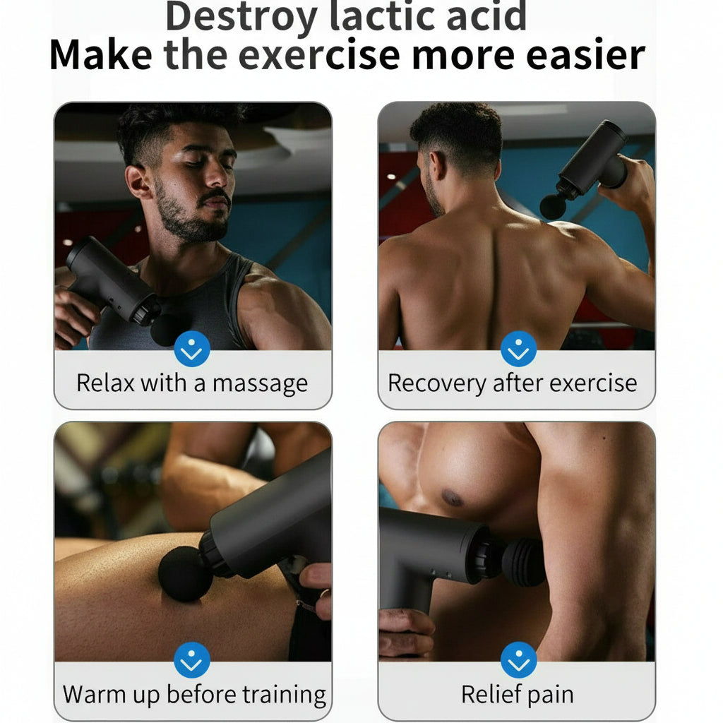 Massage Gun Percussion Massager Deep Tissue Muscle Vibrating Relaxing + 4 Heads