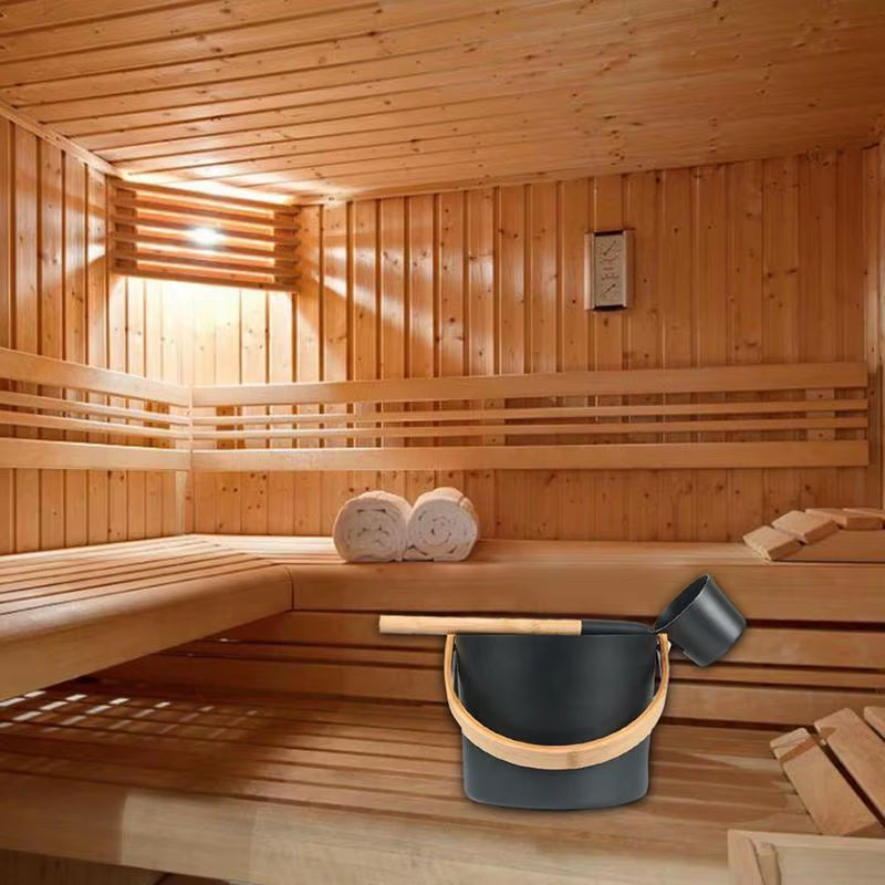 7L Aluminum Sauna Bucket Set with Long Handle Spoon Portable Bath Sauna Barrel Shower Bath Bucket for Sauna Accessories
