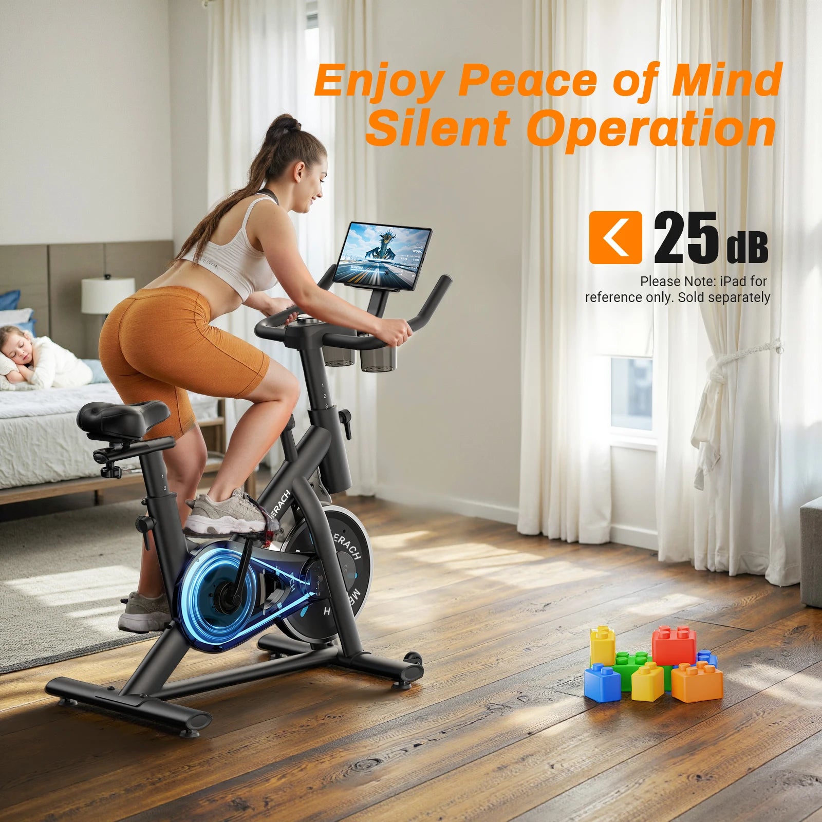 Exercise Bike Brake Pad Stationary Bike Low Noise Indoor Cycling Bike 270Lbs Weight Capacity Tablet Mount Fitness Courses